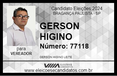 Candidato GERSON HIGINO 2024 - BRAGANÇA PAULISTA - Eleições