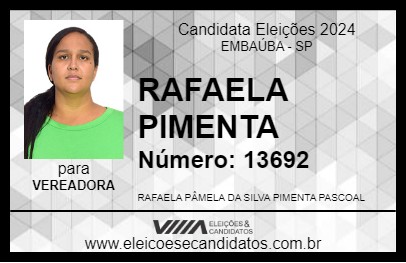 Candidato RAFAELA PIMENTA 2024 - EMBAÚBA - Eleições