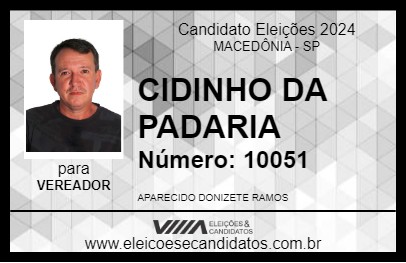 Candidato CIDINHO DA PADARIA 2024 - MACEDÔNIA - Eleições