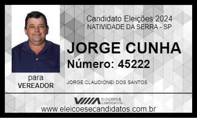 Candidato JORGE CUNHA 2024 - NATIVIDADE DA SERRA - Eleições