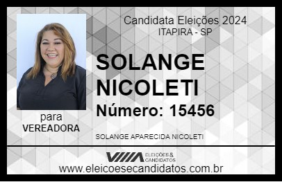 Candidato SOLANGE NICOLETI 2024 - ITAPIRA - Eleições