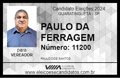 Candidato PAULO DA FERRAGEM 2024 - GUARATINGUETÁ - Eleições