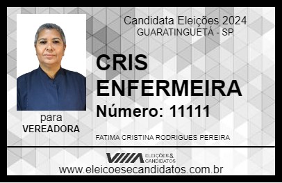 Candidato CRIS ENFERMEIRA 2024 - GUARATINGUETÁ - Eleições