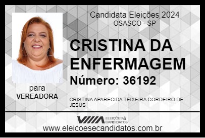 Candidato CRISTINA DA ENFERMAGEM 2024 - OSASCO - Eleições