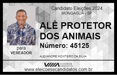 Candidato ALÊ PROTETOR DOS ANIMAIS 2024 - MONGAGUÁ - Eleições