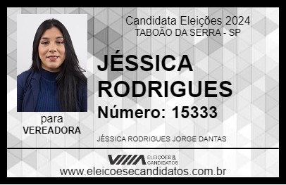 Candidato JÉSSICA RODRIGUES 2024 - TABOÃO DA SERRA - Eleições