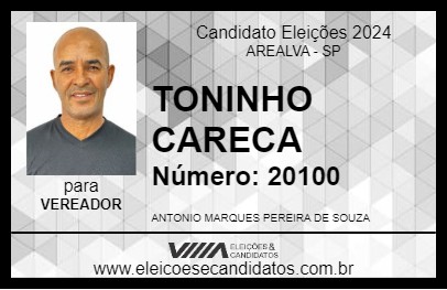 Candidato TONINHO CARECA 2024 - AREALVA - Eleições