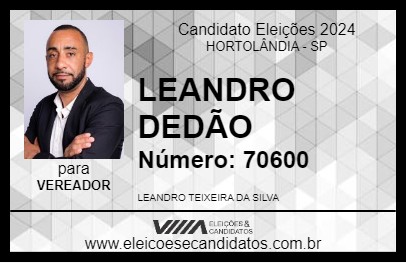 Candidato LEANDRO DEDÃO 2024 - HORTOLÂNDIA - Eleições