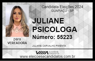 Candidato JULIANE PSICOLOGA 2024 - GUAPIAÇU - Eleições