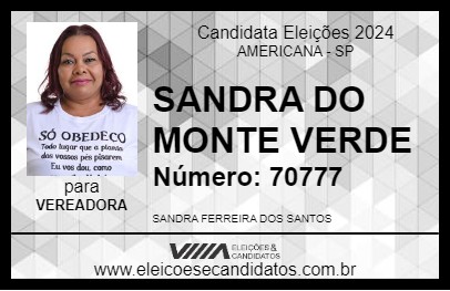 Candidato SANDRA DO MONTE VERDE 2024 - AMERICANA - Eleições