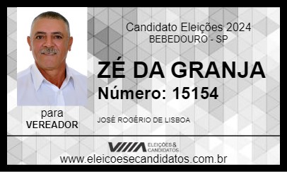 Candidato ZÉ DA GRANJA 2024 - BEBEDOURO - Eleições