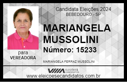 Candidato MARIANGELA MUSSOLINI 2024 - BEBEDOURO - Eleições