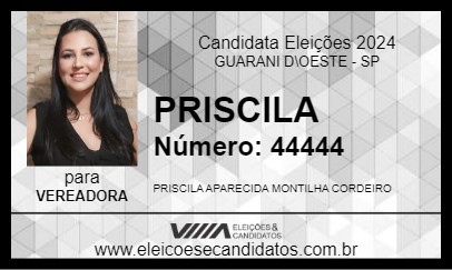 Candidato PRISCILA 2024 - GUARANI D\OESTE - Eleições