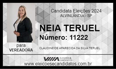 Candidato NEIA TERUEL 2024 - ALVINLÂNDIA - Eleições