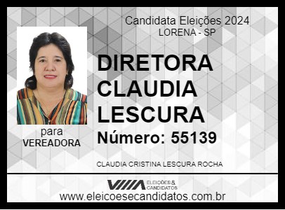 Candidato DIRETORA CLAUDIA LESCURA 2024 - LORENA - Eleições