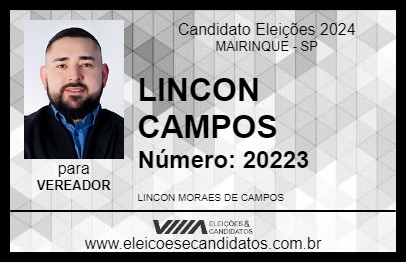 Candidato LINCON CAMPOS 2024 - MAIRINQUE - Eleições