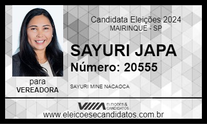 Candidato SAYURI JAPA 2024 - MAIRINQUE - Eleições