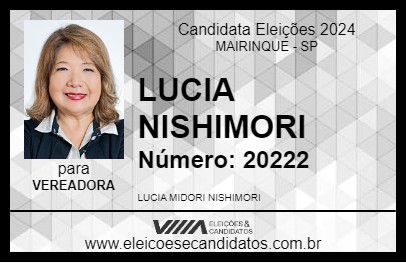 Candidato LUCIA NISHIMORI 2024 - MAIRINQUE - Eleições