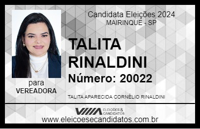 Candidato TALITA RINALDINI 2024 - MAIRINQUE - Eleições