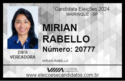 Candidato MIRIAN RABELLO 2024 - MAIRINQUE - Eleições