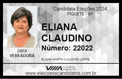 Candidato ELIANA CLAUDINO 2024 - PIQUETE - Eleições