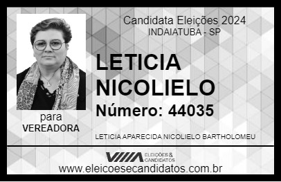 Candidato LETICIA NICOLIELO 2024 - INDAIATUBA - Eleições