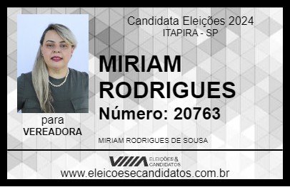 Candidato MIRIAM RODRIGUES 2024 - ITAPIRA - Eleições