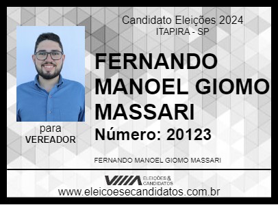 Candidato FERNANDO MASSARI 2024 - ITAPIRA - Eleições