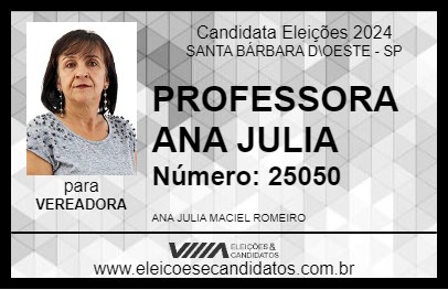 Candidato PROFESSORA ANA JULIA 2024 - SANTA BÁRBARA D\OESTE - Eleições