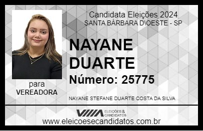 Candidato NAYANE DUARTE 2024 - SANTA BÁRBARA D\OESTE - Eleições