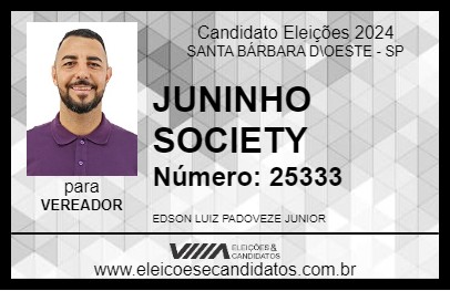 Candidato JUNINHO SOCIETY 2024 - SANTA BÁRBARA D\OESTE - Eleições