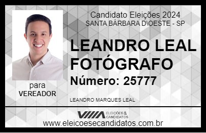 Candidato LEANDRO LEAL FOTÓGRAFO 2024 - SANTA BÁRBARA D\OESTE - Eleições