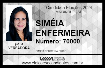 Candidato SIMÉIA ENFERMEIRA 2024 - MAIRINQUE - Eleições