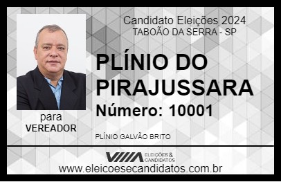 Candidato PLÍNIO DO PIRAJUSSARA 2024 - TABOÃO DA SERRA - Eleições