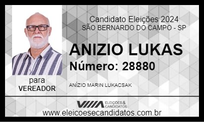 Candidato ANIZIO LUKASA 2024 - SÃO BERNARDO DO CAMPO - Eleições