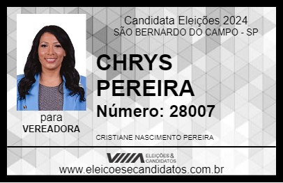 Candidato CHRYS PEREIRA 2024 - SÃO BERNARDO DO CAMPO - Eleições