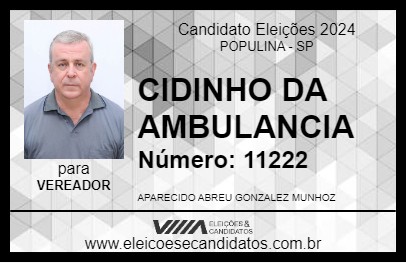 Candidato CIDINHO DA AMBULANCIA 2024 - POPULINA - Eleições