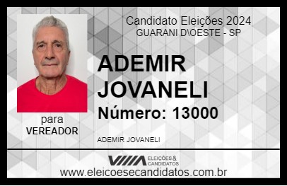 Candidato ADEMIR JOVANELI 2024 - GUARANI D\OESTE - Eleições