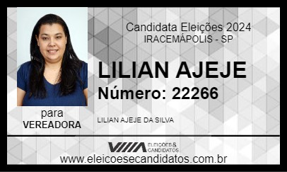 Candidato LILIAN AJEJE 2024 - IRACEMÁPOLIS - Eleições