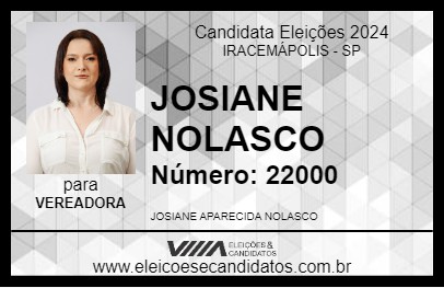 Candidato JOSIANE NOLASCO 2024 - IRACEMÁPOLIS - Eleições