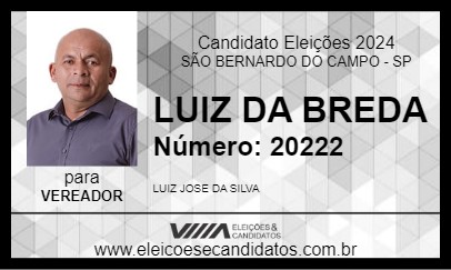 Candidato LUIZ DA BREDA 2024 - SÃO BERNARDO DO CAMPO - Eleições