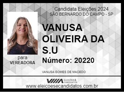 Candidato VANUSA OLIVEIRA DA S.U 2024 - SÃO BERNARDO DO CAMPO - Eleições