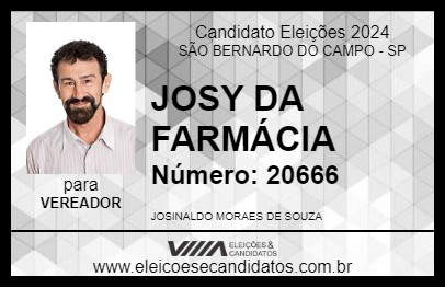 Candidato JOSY DA FARMÁCIA 2024 - SÃO BERNARDO DO CAMPO - Eleições