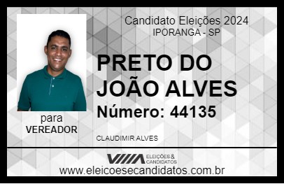 Candidato PRETO DO JOÃO ALVES 2024 - IPORANGA - Eleições