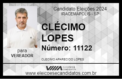 Candidato CLÉCIMO LOPES 2024 - IRACEMÁPOLIS - Eleições