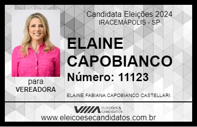 Candidato ELAINE CAPOBIANCO 2024 - IRACEMÁPOLIS - Eleições