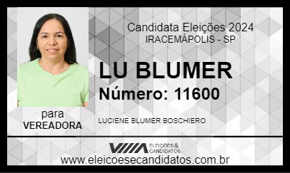 Candidato LU BLUMER 2024 - IRACEMÁPOLIS - Eleições