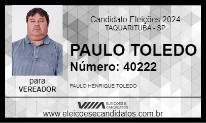 Candidato PAULO TOLEDO 2024 - TAQUARITUBA - Eleições