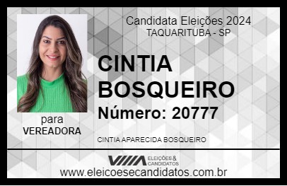 Candidato CINTIA BOSQUEIRO 2024 - TAQUARITUBA - Eleições