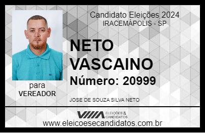 Candidato NETO VASCAINO 2024 - IRACEMÁPOLIS - Eleições